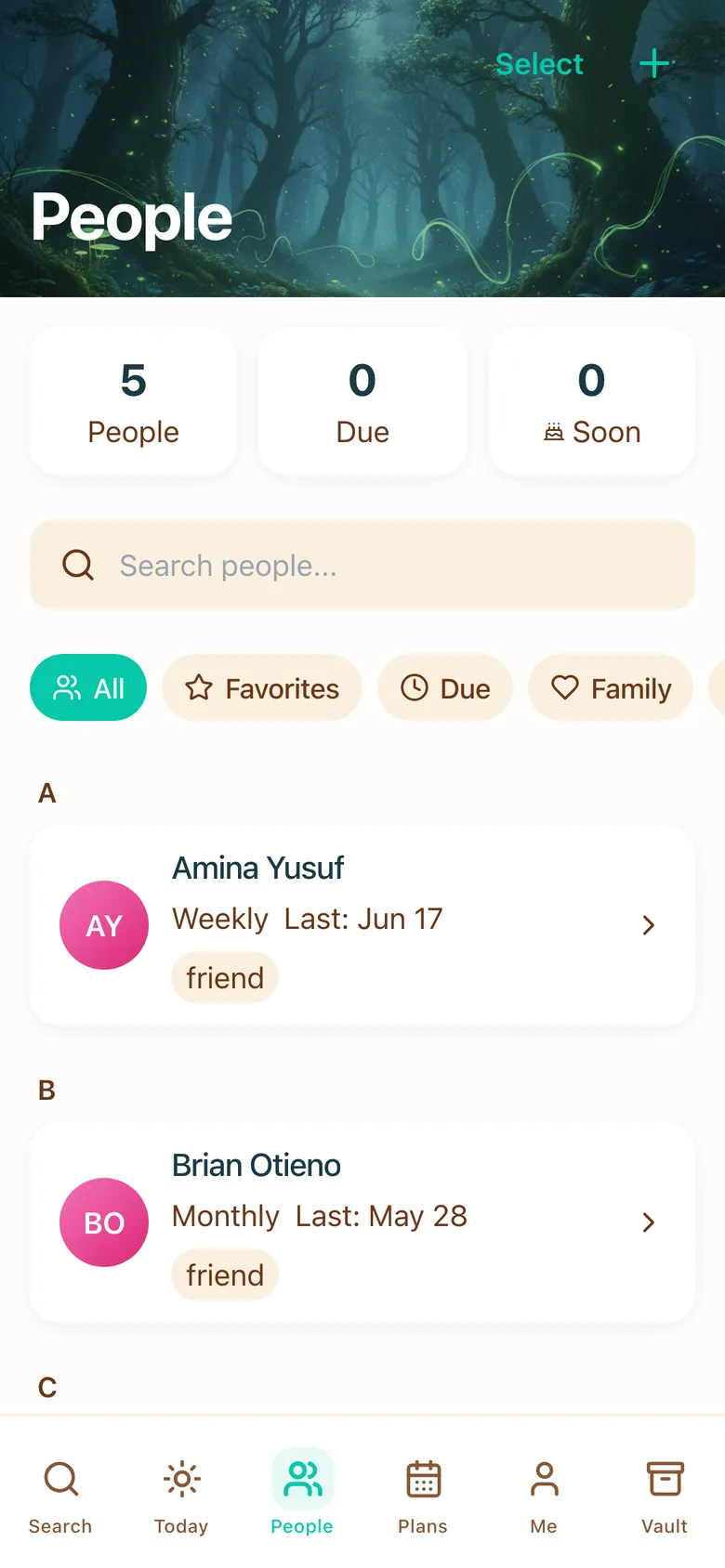 Lifetimed People: birthdays, check-ins and relationships